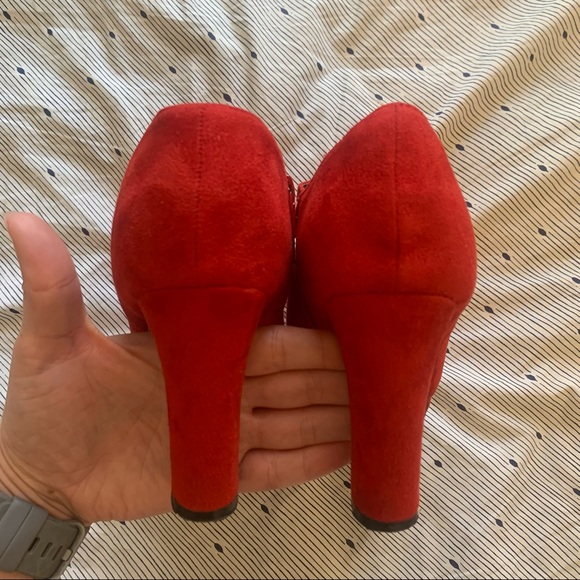 NIB 8.5 Red Suede Allegra K Women's Platform Round Toe Chunky Heel Ankle Booโฆ - Picture 6 of 11